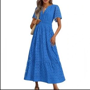 PrettyGarden Blue Eyelet Maxi Dress XL